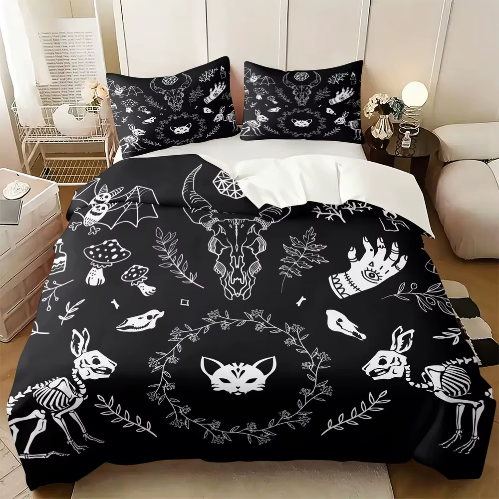 Parure de lit gothique occulte à motif crâne (1 housse de couette et 1/2 taie d'oreiller) – Collecti