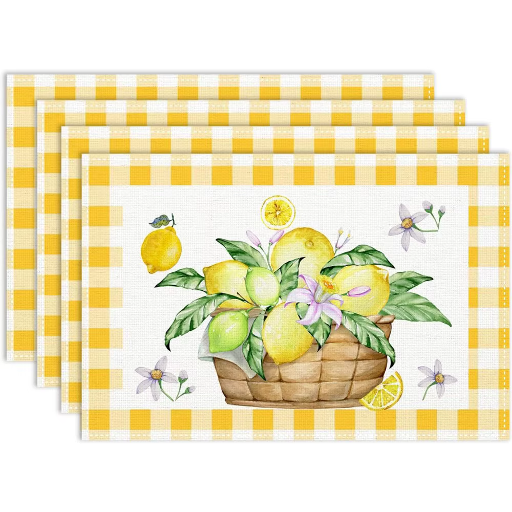 Sets de table en céramique motif citron jaune et bleu, style campagnard, pour table de fête, cuisine