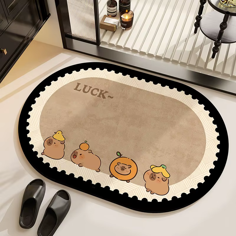 Tapis de salle de bain en diatomite absorbant et antidérapant, motif capybara de dessin animé, tapis