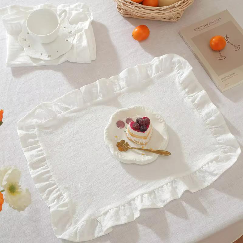 Ensemble de sets de table à volants rayés rose et bleu, décoration de table mignonne pour cuisine, s