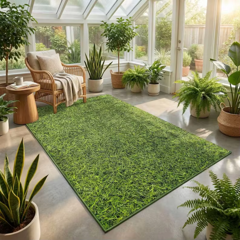 Tapis vert à motif herbe, tapis moderne, tapis de couloir, tapis décoratif pour la maison, tapis de 