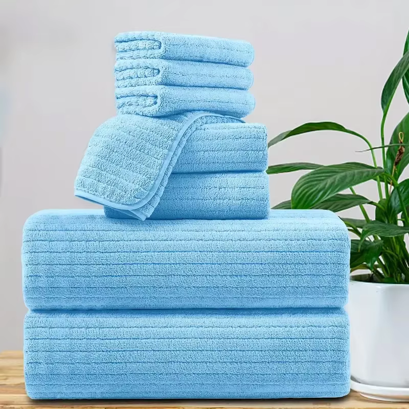 Ensemble de serviettes de bain 8 pièces, 4 débarbouillettes inclus, 2 serviettes pour le visage et 2