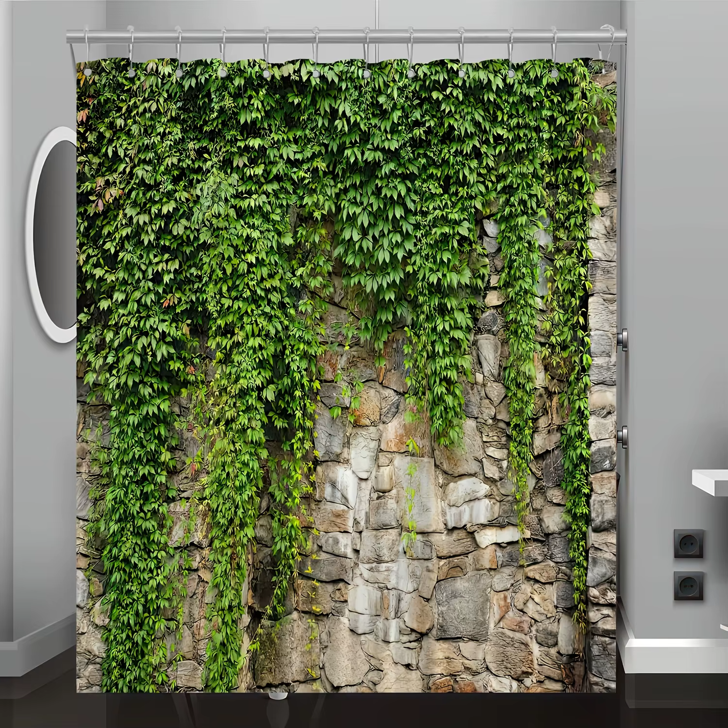 Rideau de douche imperméable mural en pierre avec hierre, pour décoration de salle de bain, Design i