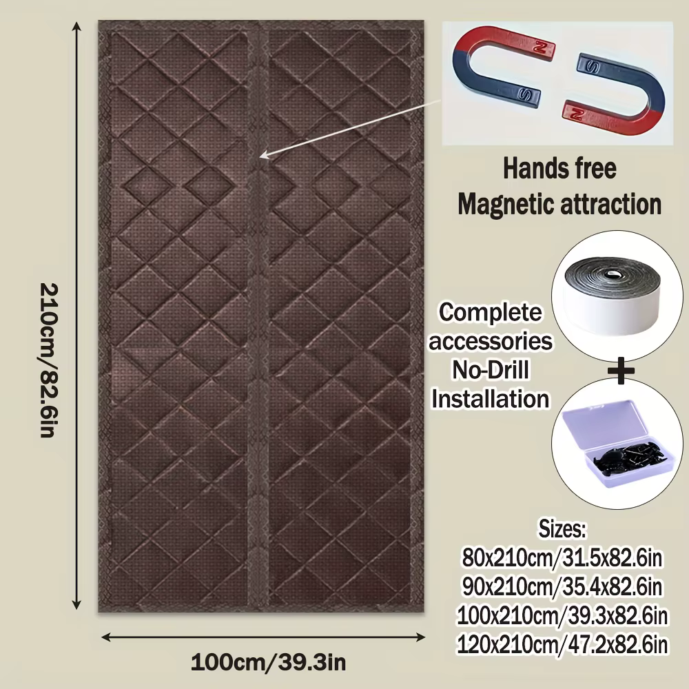Rideau de porte thermique d'hiver, couverture magnétique de chambre à coucher, Installation sans per