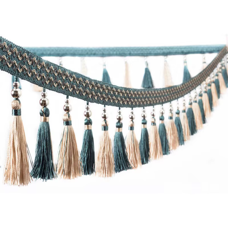 Garniture à Franges avec Pompon de 1m, Artisanat de Couture, Bordure, Rideaux, Dentelle Perlée, Tres
