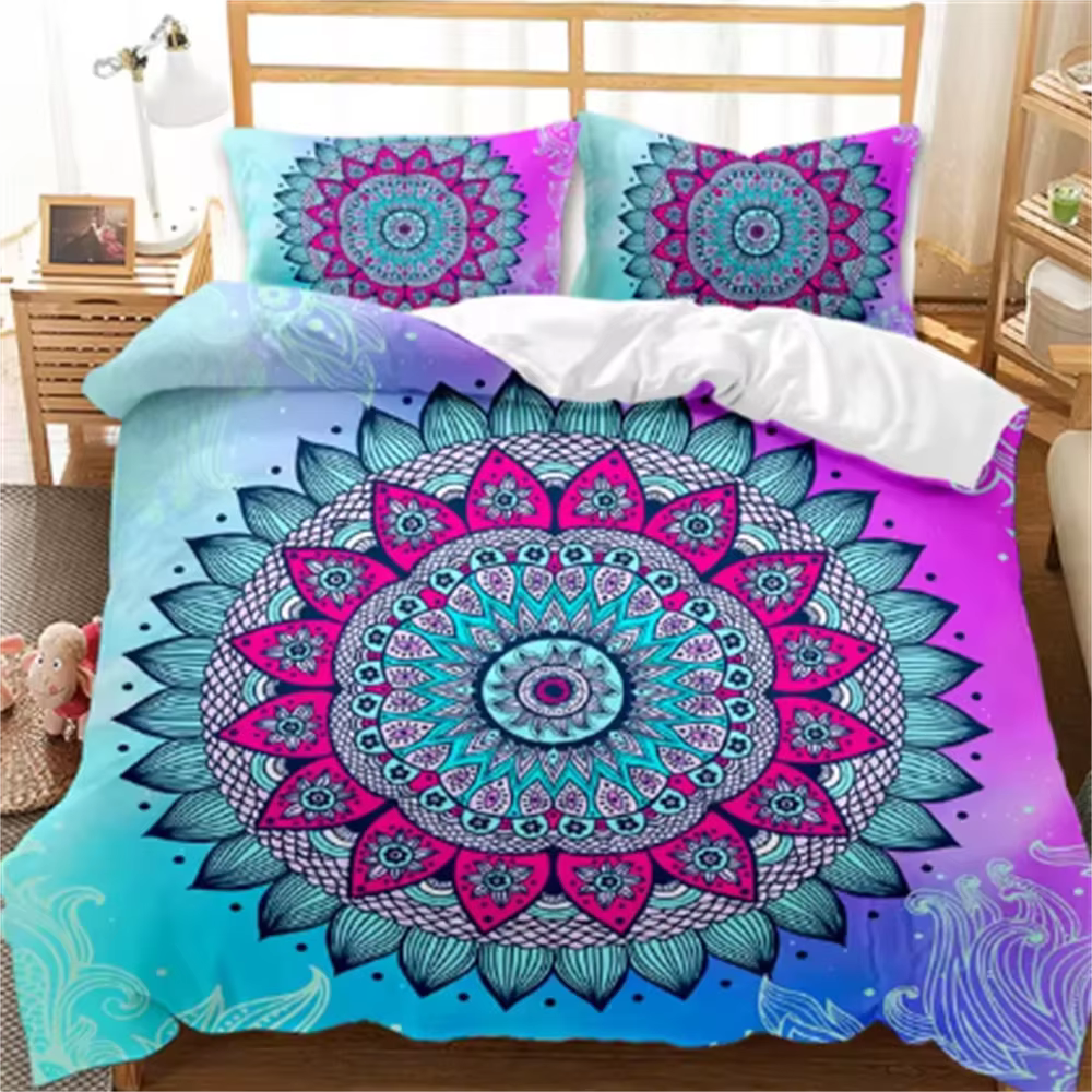 Ensemble de housse de couette bohème Mandala Twin Queen King pleine taille, parure de lit bleue Boho
