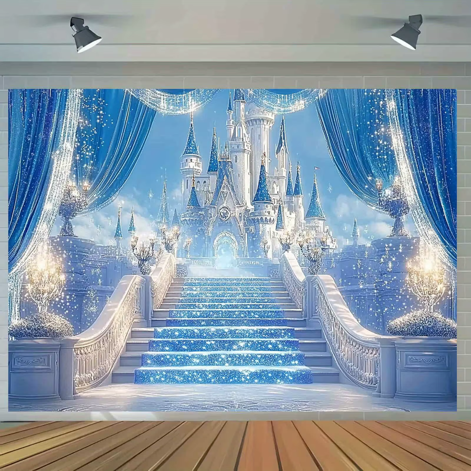 Fond de fête de château de glace d'inspiration congelée - Château bleu et blanc enchanteur avec ride