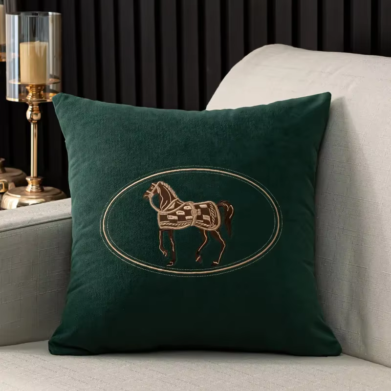 Housse de coussin brodée à la main américaine, taie d'oreiller à motif de cheval, pour canapé, maiso