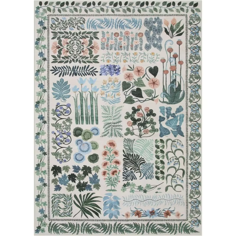 Tapis pour salon Floral botanique lavable chambre tapis de chevet doux antidérapant Table basse tapi