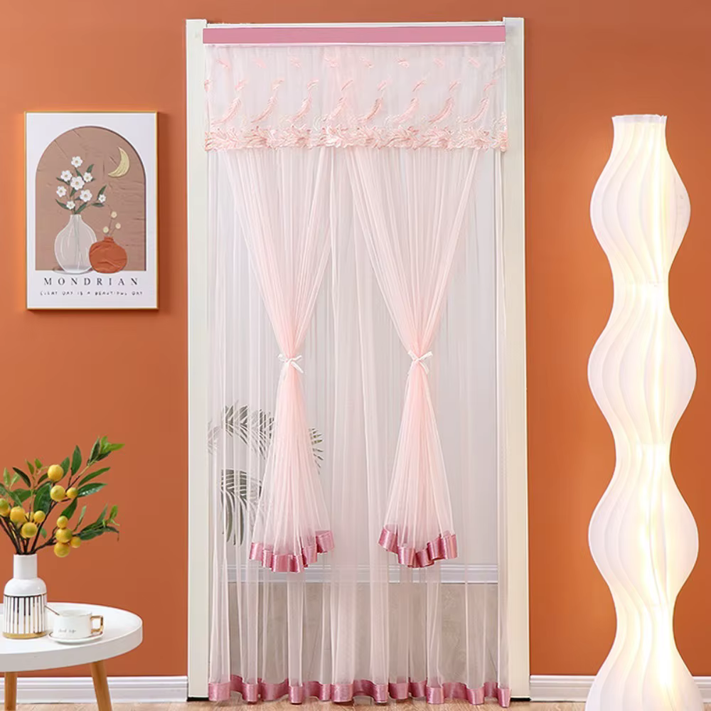 Rideau de porte anti-moustiques Double couche, tissu en dentelle auto-adhésif, maille respirante, ri