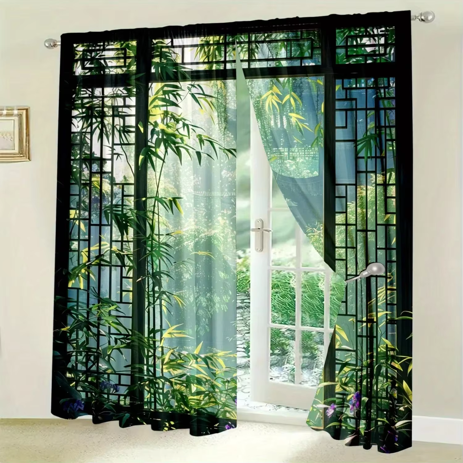2 rideaux en bambou verdoyant, voilages à passe-tringle, pour l'intimité, décoration de salon, décor