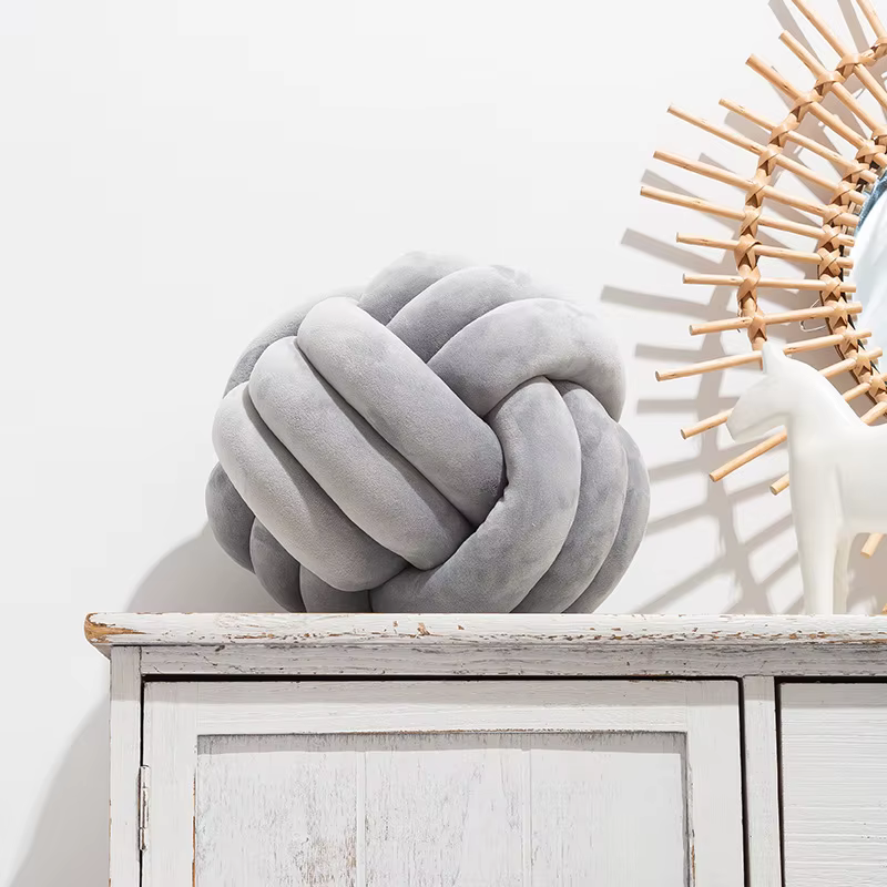 Oreiller boule noué Ultra doux, Art décoratif tissé à la main, bricolage rond en peluche d'agneau no