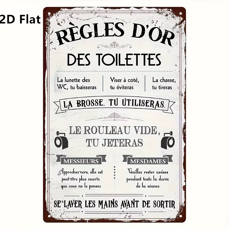 Citations françaises amusantes pour la décoration de la maison - Panneau de toilette "Règles de toil