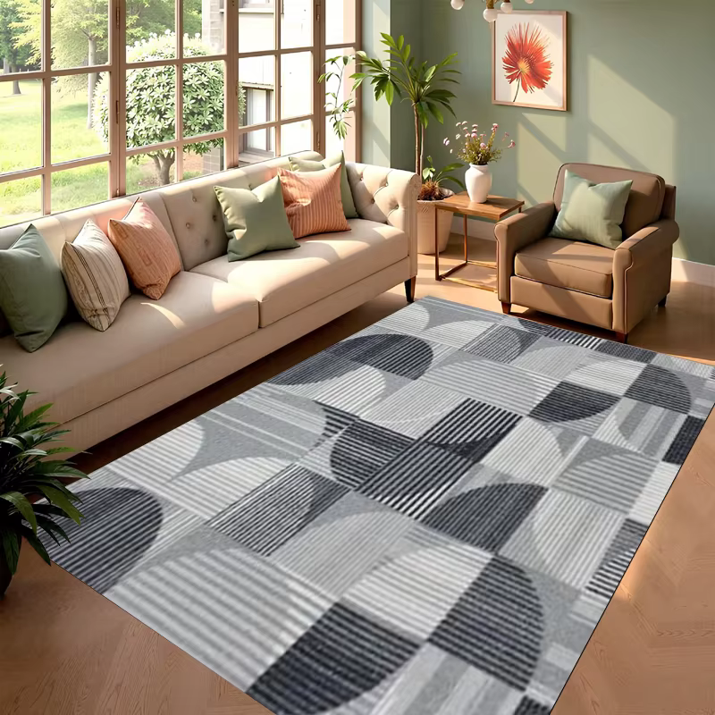Tapis géométrique moderne gris à rayures abstraites, antidérapant, pour salon, chambre à coucher, dé