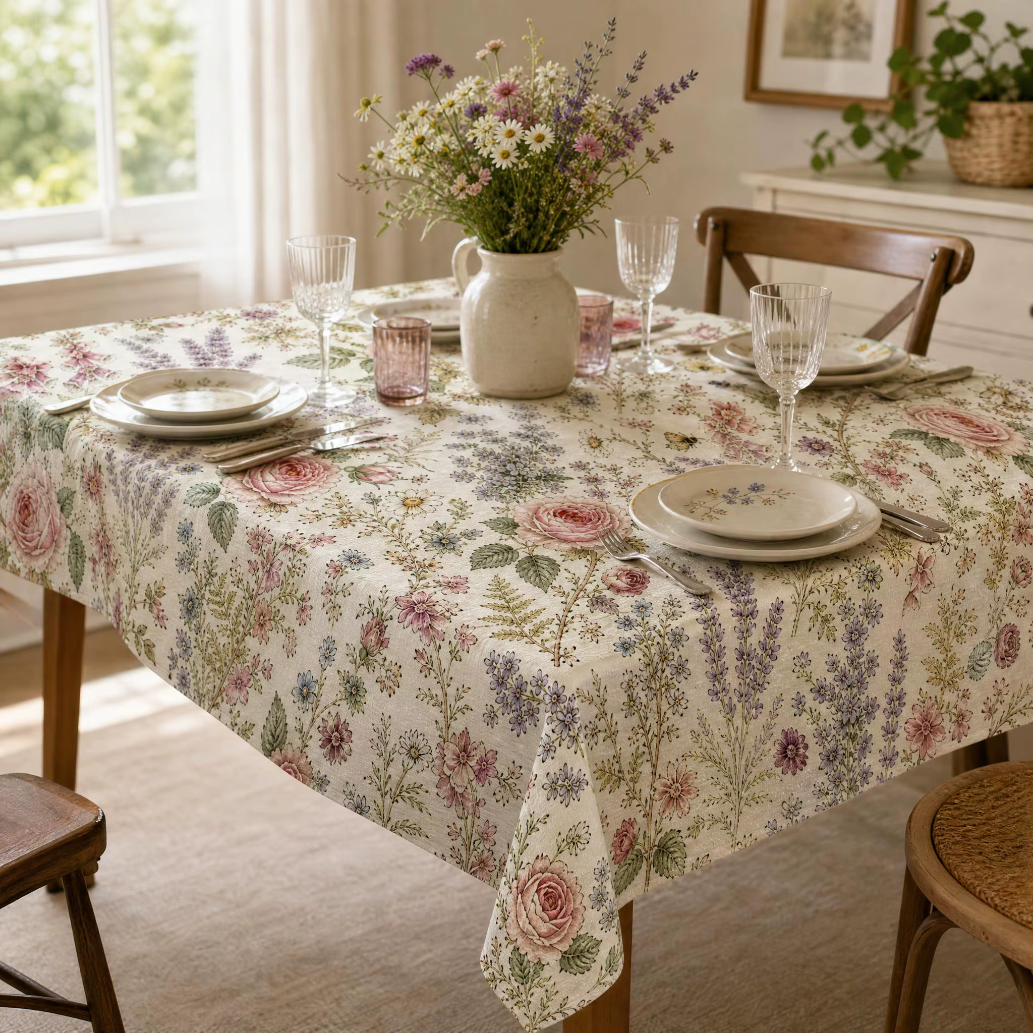 Nappe Moderne à Motifs Lettres, Housse de Table Durable et Lavable, Linge de Table Polyvalent pour F