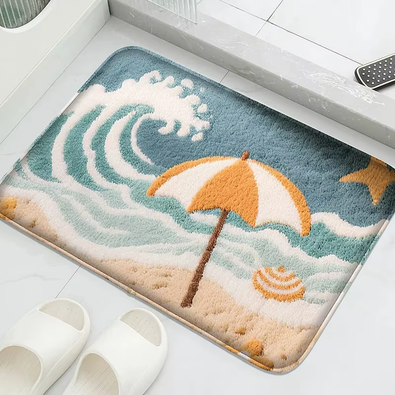 Tapis de sol de salle de bain sur le thème de l'océan, absorbant l'eau, pour porte de salle de bain,