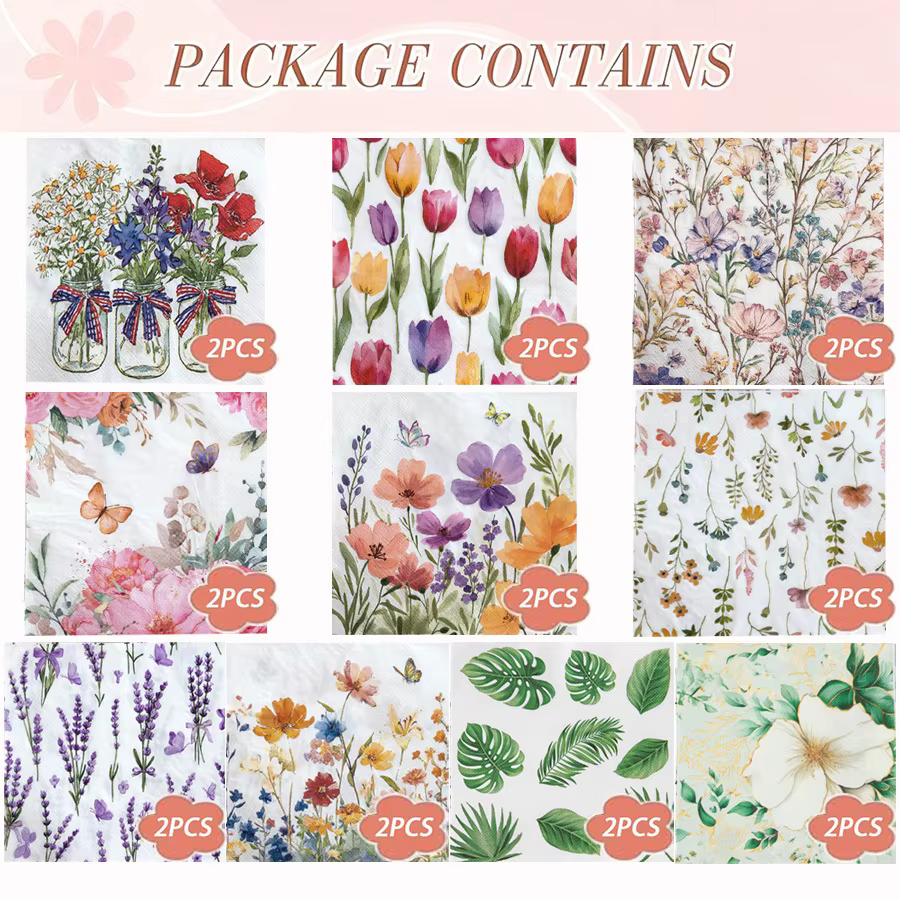 Serviettes en papier imprimées de fleurs, 20 pièces, serviettes jetables à fleurs vintage, tissu pou