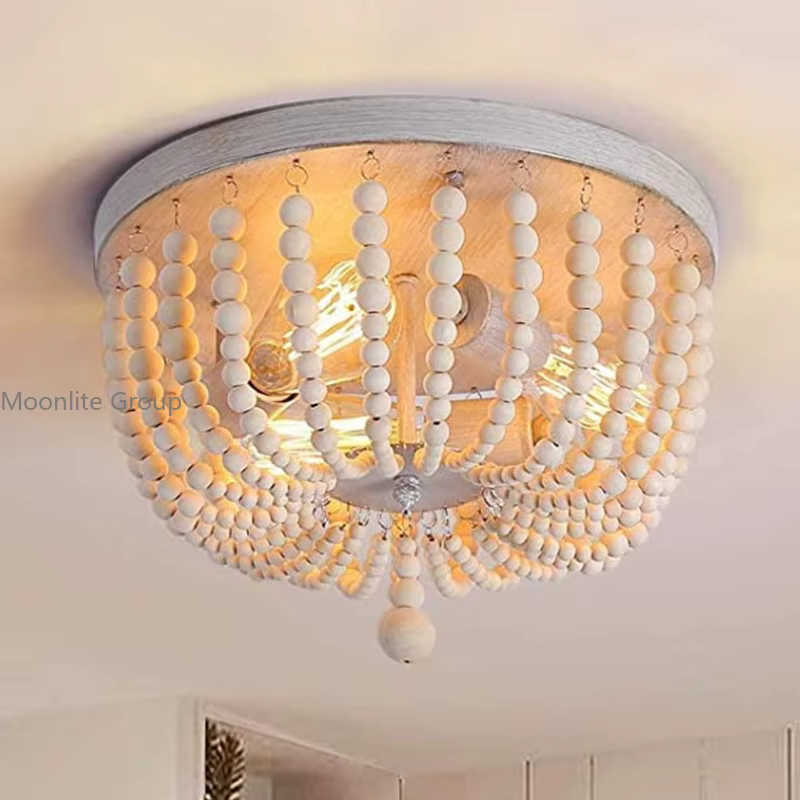 Plafonnier en perles de bois vintage, lustre créatif, art en bois, chambre à coucher, salon, cuisine