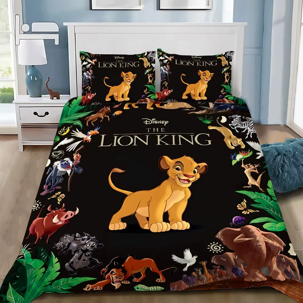 Housse de couette le roi Lion, taie d'oreiller, dessin animé Simba, ensemble de literie pour adulte,