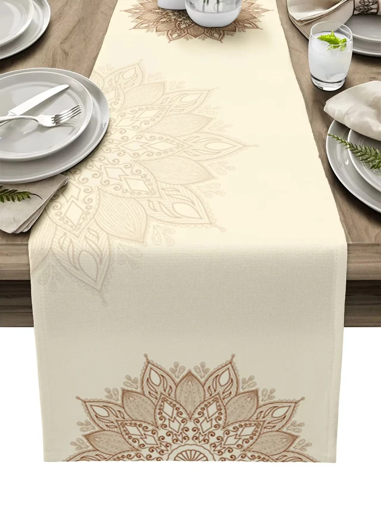 Chemin de Table en lin à fleurs de Mandala bohémien, foulards de commode, décor de Table, chemins de