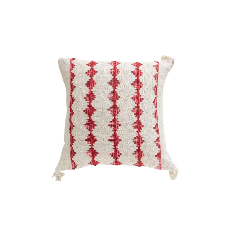 Juste de coussin au crochet rouge et vert de Noël, coton et lin, géométrique tissé, maison, taies d'