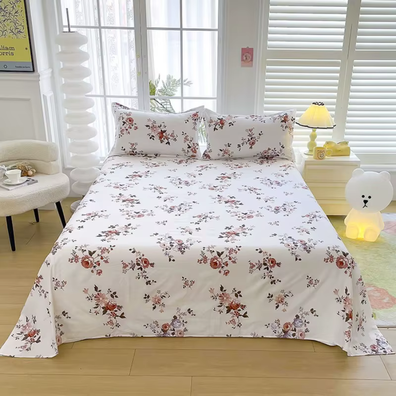 Ensemble de draps imprimés floraux blancs, 3 pièces, avec taies d'oreiller, ensemble de literie Vint