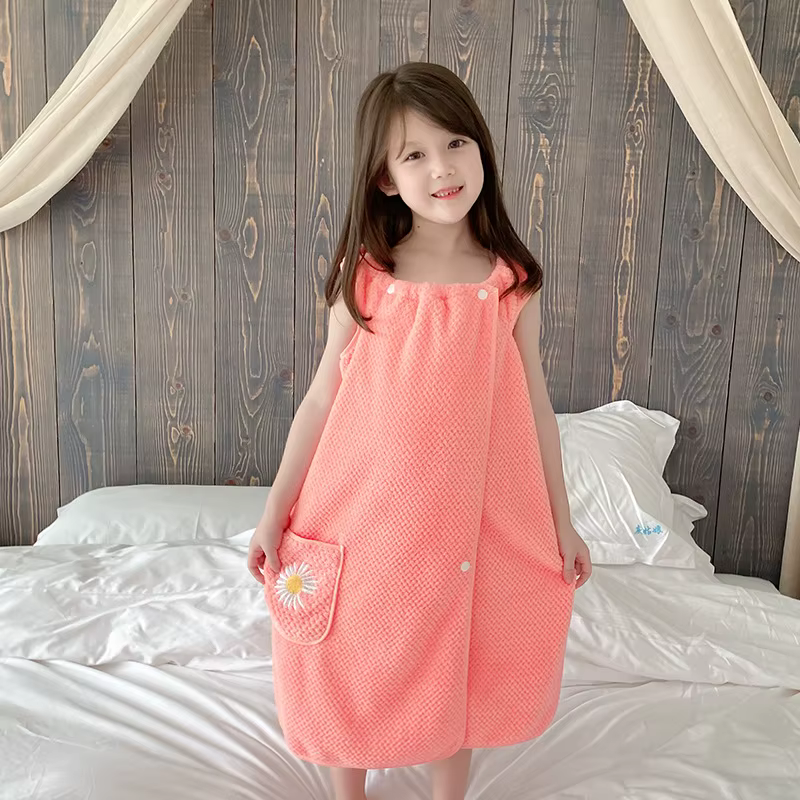 Peignoir pour enfants, serviette de bain super douce, jupe de douche enveloppante en velours corail,