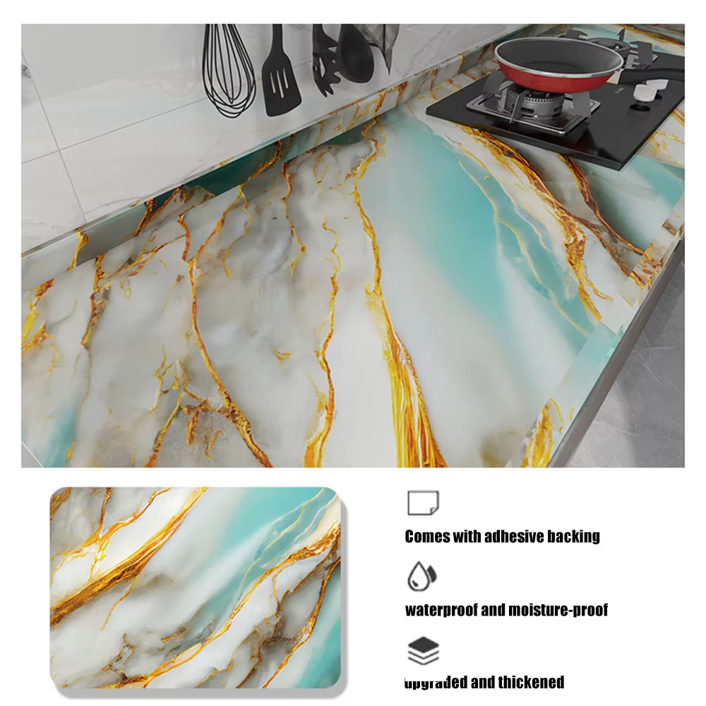 Autocollant de cuisine en marbre résistant à l'huile 40 cm, auto-adhésif, imperméable, pour armoire,