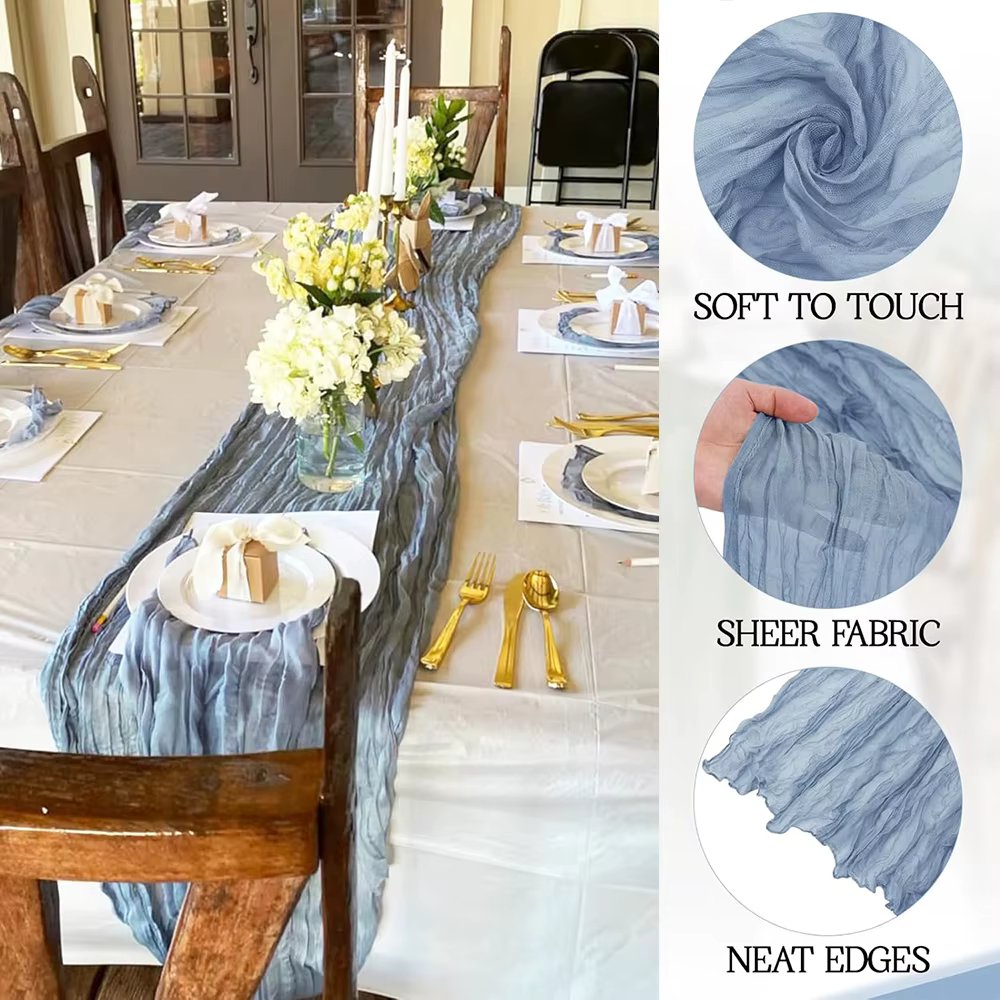 Chemin de Table en gaze bleu Royal, style Boho, rustique, en tissu transparent, pour fête de mariage