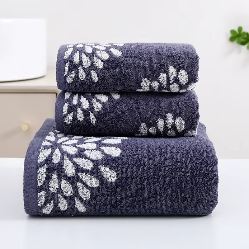 Lot de 3 serviettes de bain mignonnes, 1 serviette de bain, 2 serviettes à main, jacquard floral hor