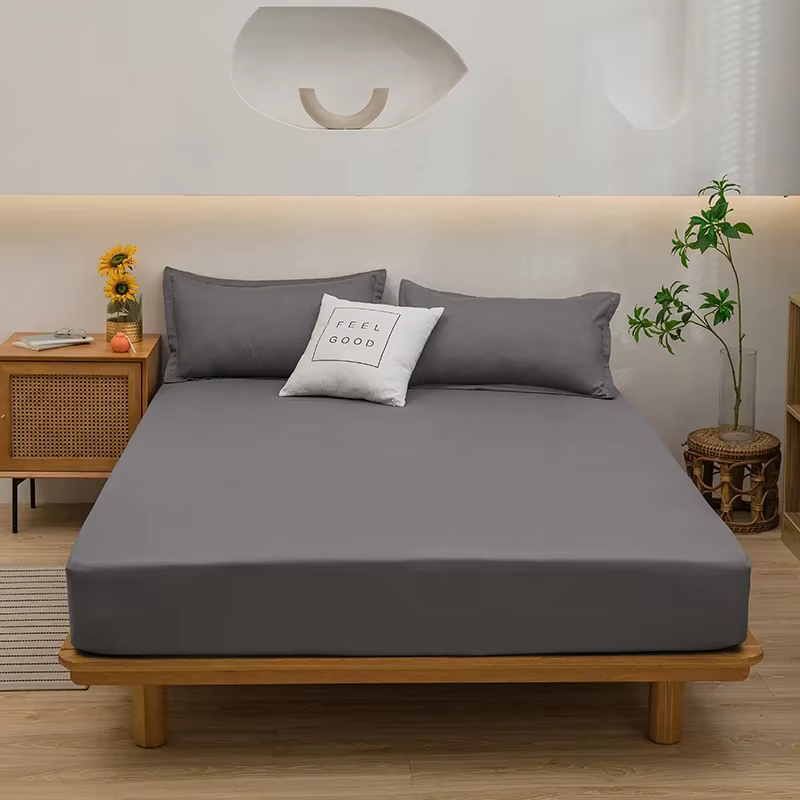 Drap-housse gris foncé uni élastique, draps de lit, linge de lit, simple, reine, roi, document solid