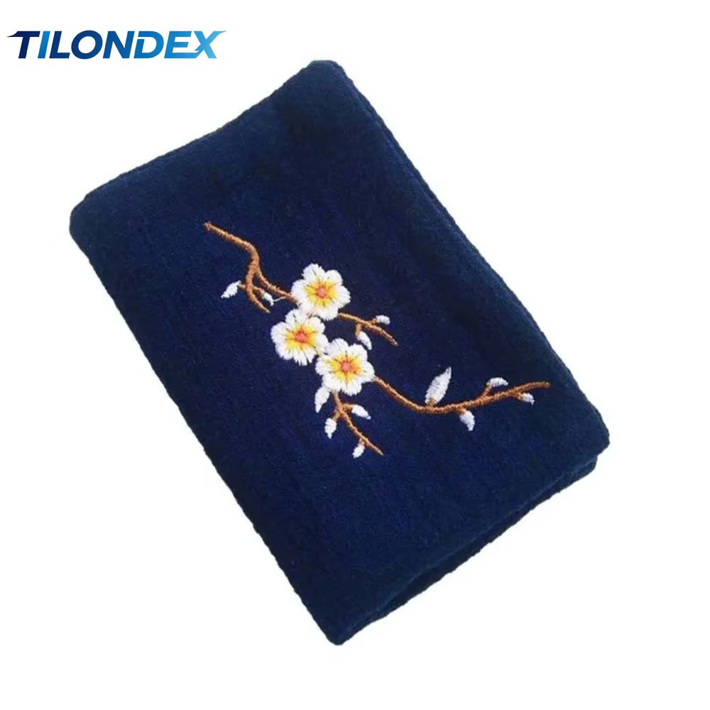 TILONDEX 29X29CM Serviette de thé brodée style chinois motif fleur de prunier, en coton et lin absor