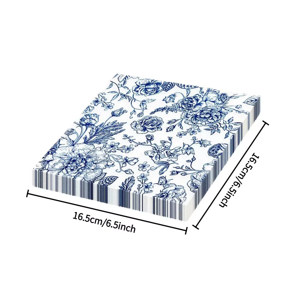 Serviettes jetables vintage à motif bleu / Serviettes de fête en porcelaine bleue et blanche / Servi