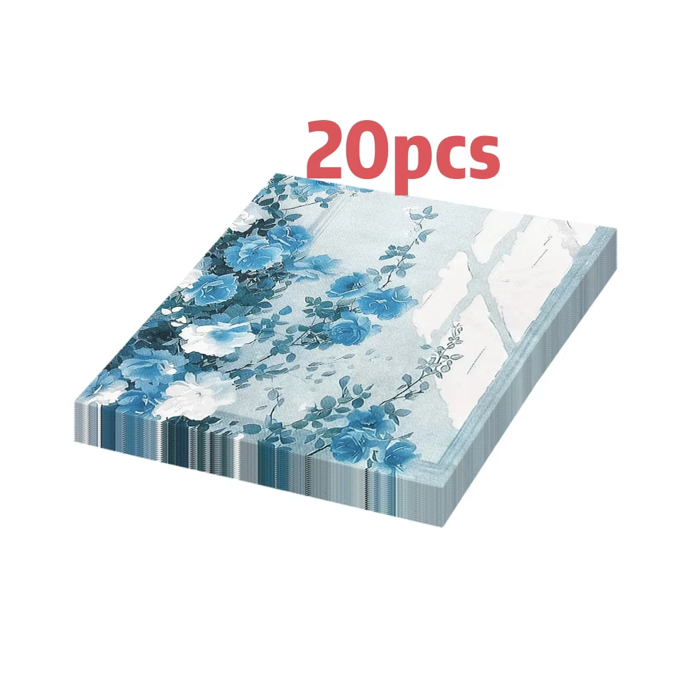 20 pièces par paquet de sets de table en tissu imprimé bleu rétro français, adaptés à diverses occas