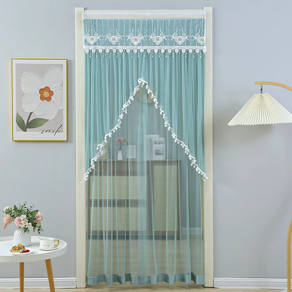 Rideau de porte double couche en dentelle transparente brodé, anti-insectes et anti-moustiques, styl