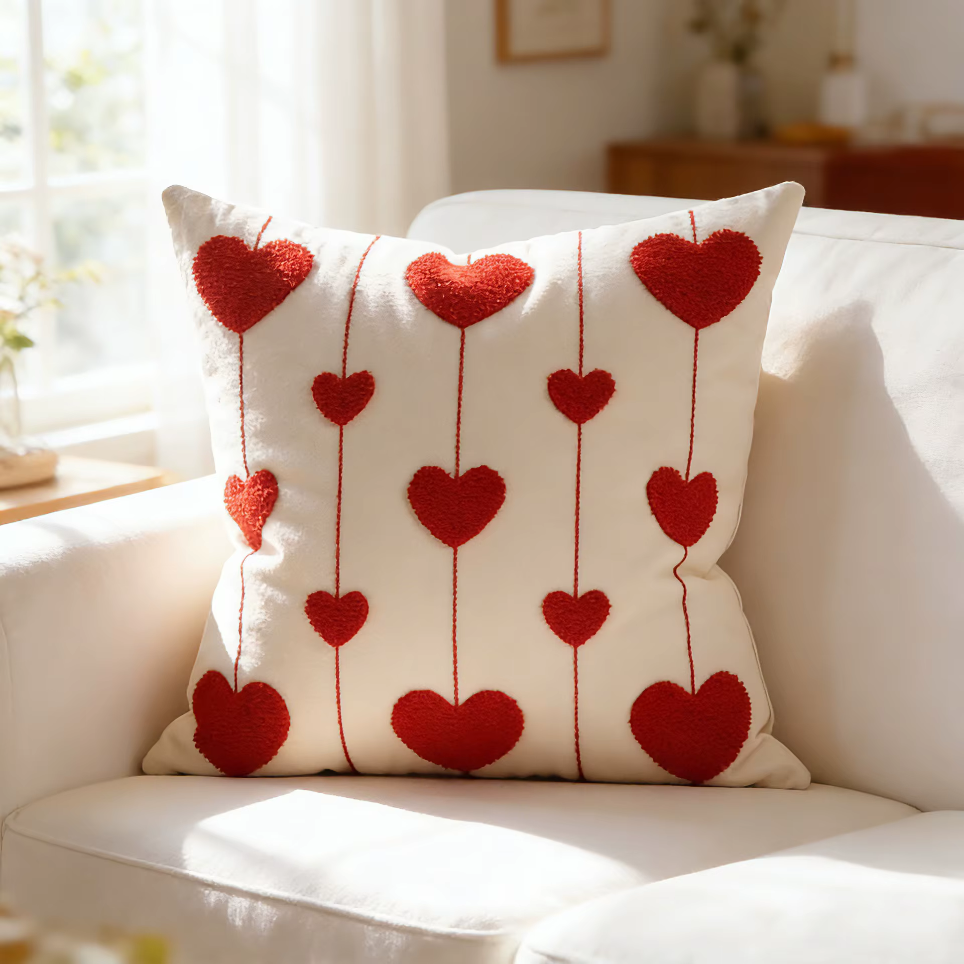Housse de coussin en polaire Teddy avec broderie en forme de cœur pour amoureux, 2 pièces, housses d