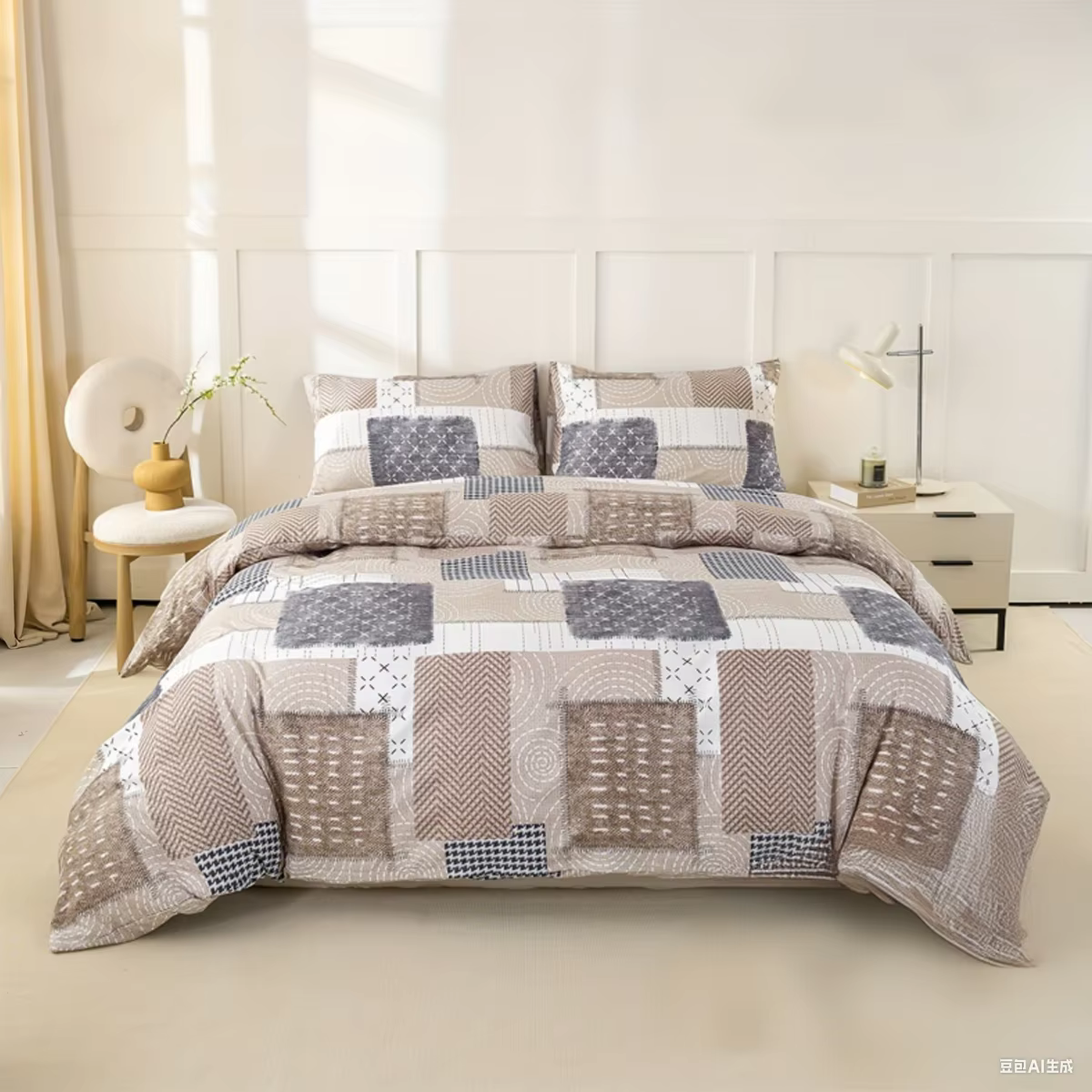 Ensemble de housse de couette imprimé motif Patchwork Chic, ensemble de literie doux et respectueux 