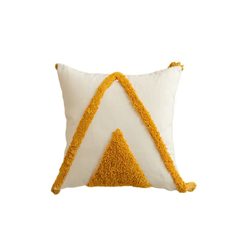 Juste de coussin capitonnée jaune doré Boho, housses d'oreiller à pampilles géométriques, décoration