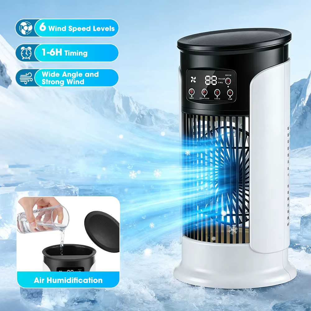 Ventilateur de climatisation portable 3 en 1 avec humidificateur, 6 vitesses de ventilation, refroid