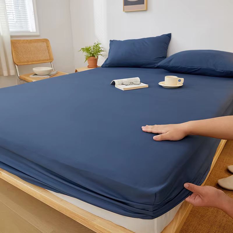 Drap-housse en coton de couleur unie avec bande élastique, housse de matelas réglable antidérapante 