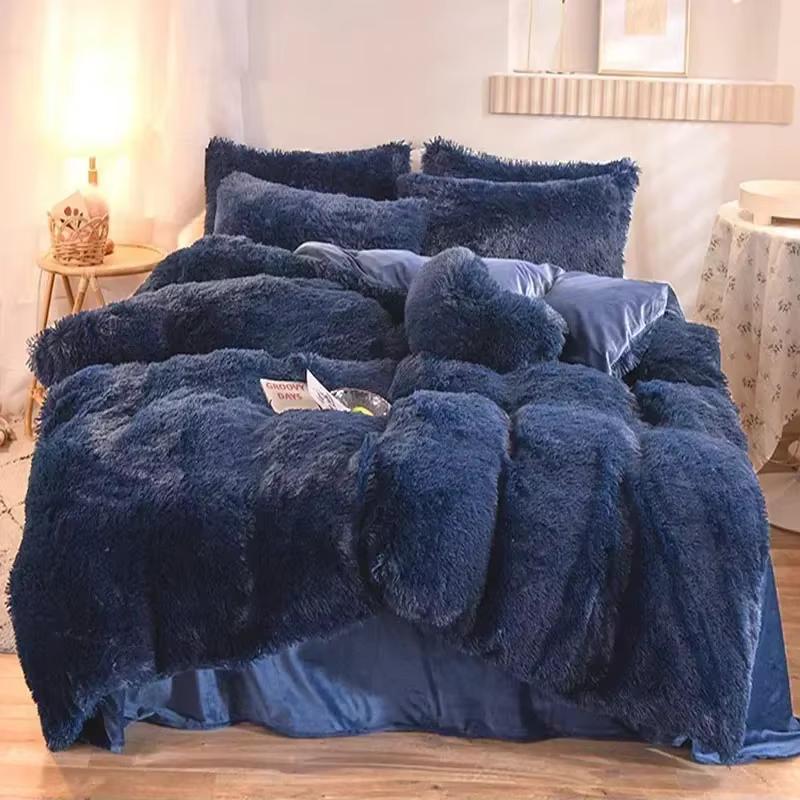 Parure de lit de luxe rose chaud, ensemble de literie en peluche Kawaii en velours de vison, housse 