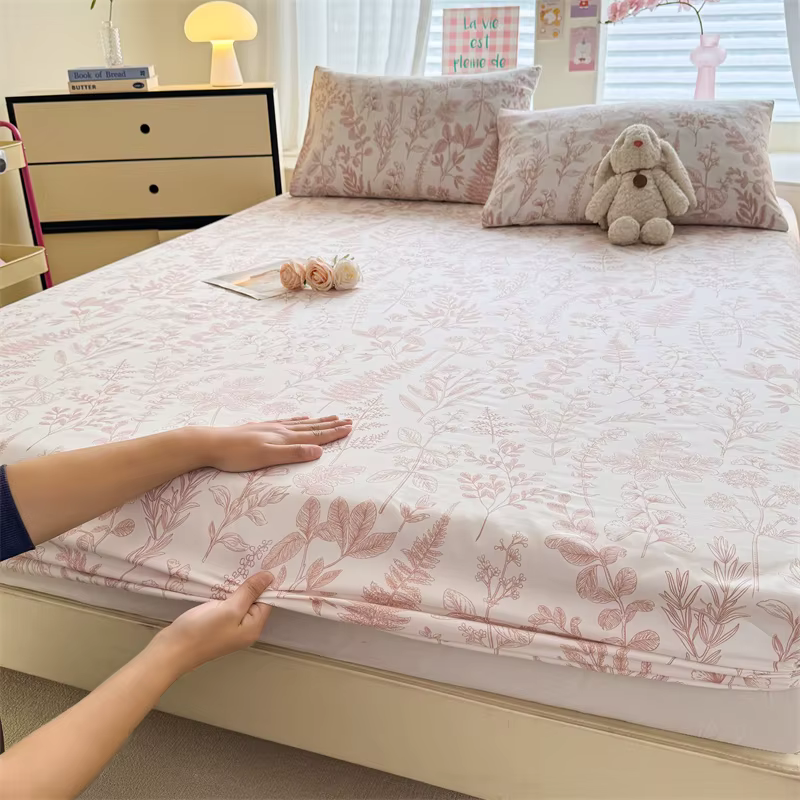 Drap-housse en coton lavé imprimé Floral, drap-housse avec élastique, taille simple/Queen/King, 1 pi
