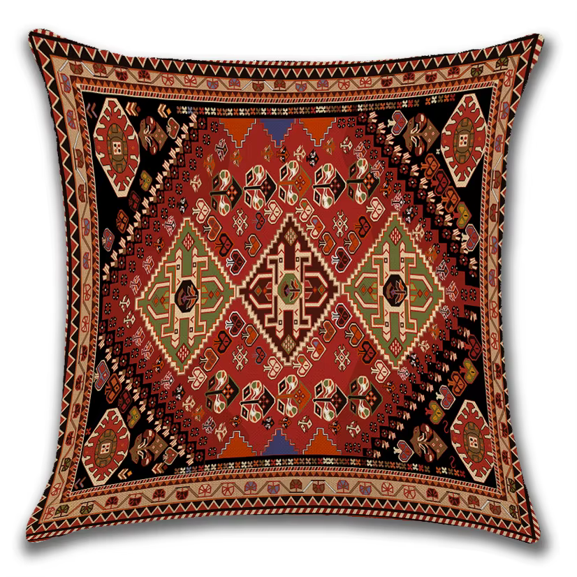 Nouvelle Housse de Coussin Imprimée 2D Effet Peau de Pêche Motif Tapis Persan Ethnique, Style Bohème