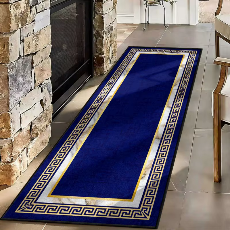 Tapis de couloir abstrait bleu et jaune à motif de peinture éclaboussée, tapis antidérapant pour cou
