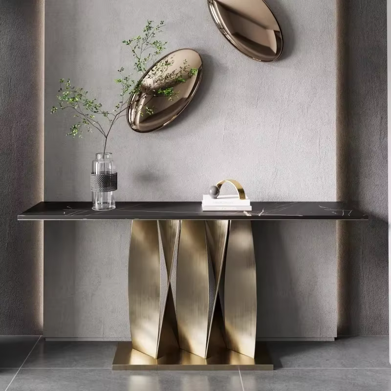 Console d'entrée de jardin d'hôtel, Table de bureau classique moderne en métal, minimaliste noir, Ta