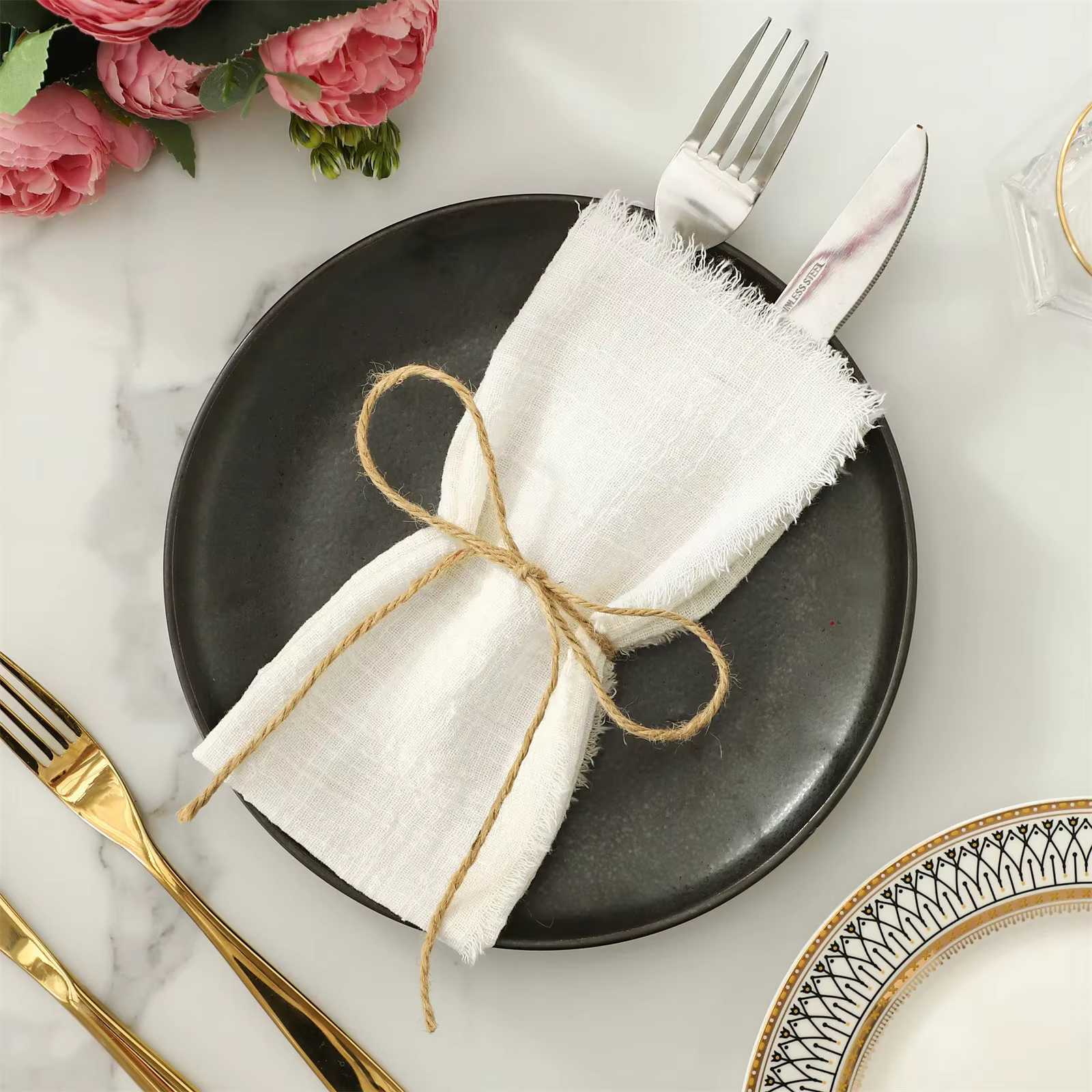 Serviettes Serviettes en lin Serviettes de dîner en tissu rose 30x30 cm Serviettes en coton et lin p