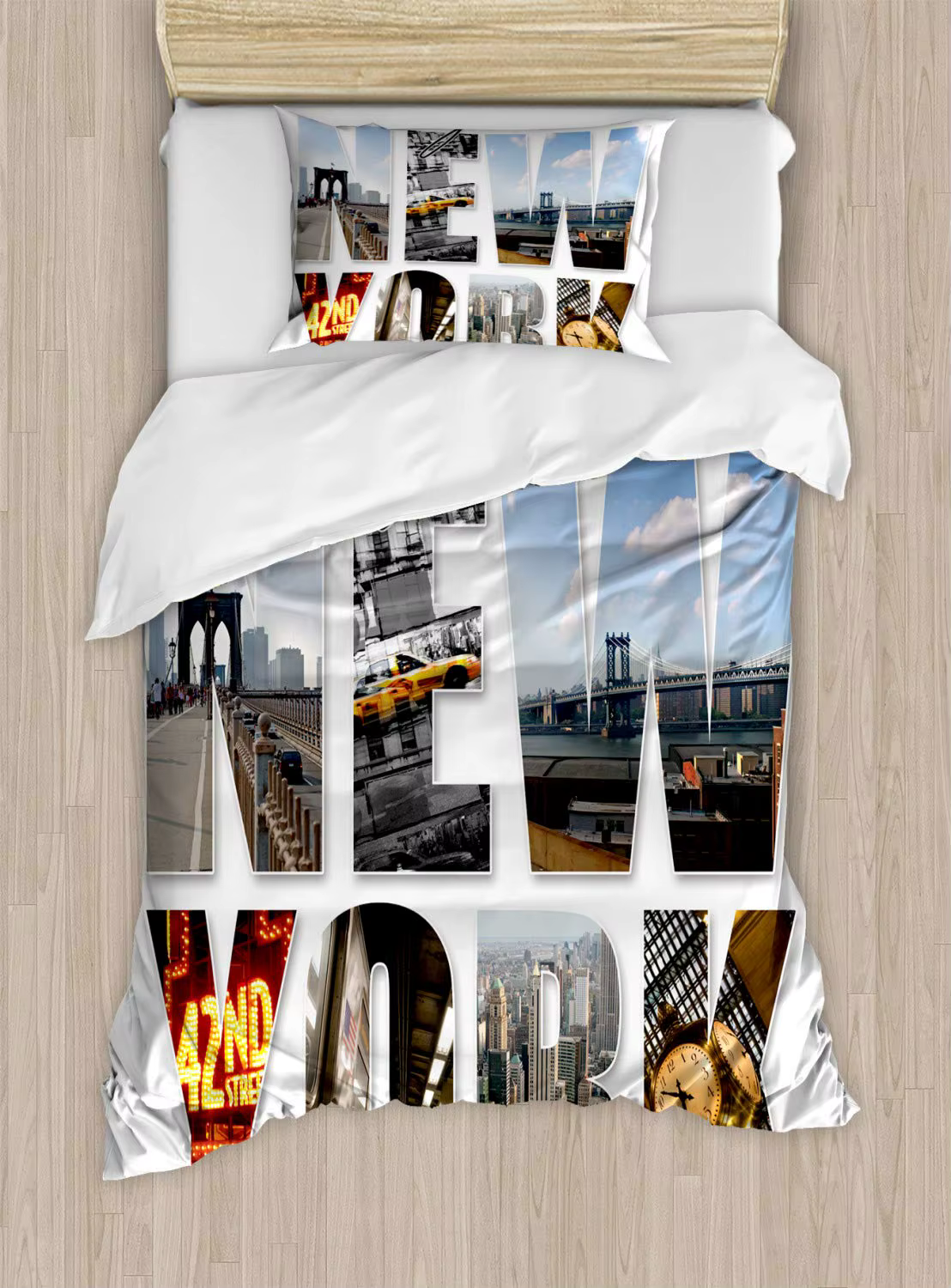 Ensemble de housse de couette New York, ensemble de literie décoratif 3 pièces imprimé Skyline avec 