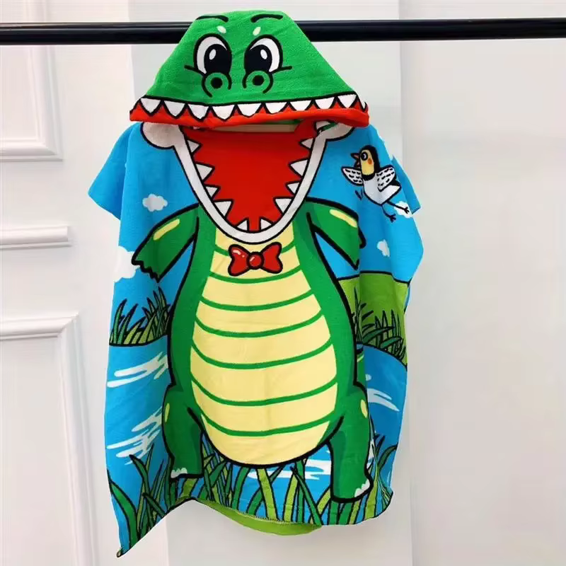Serviette de plage à capuche en microfibre douce pour enfants, 1 pièce, motif animaux mignons, ponch