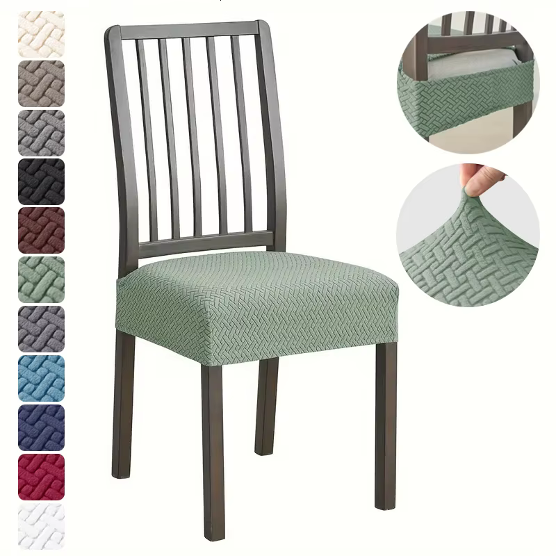 Housse de siège de chaise de salle à manger extensible, en Jacquard, couleur unie, amovible, Anti-po