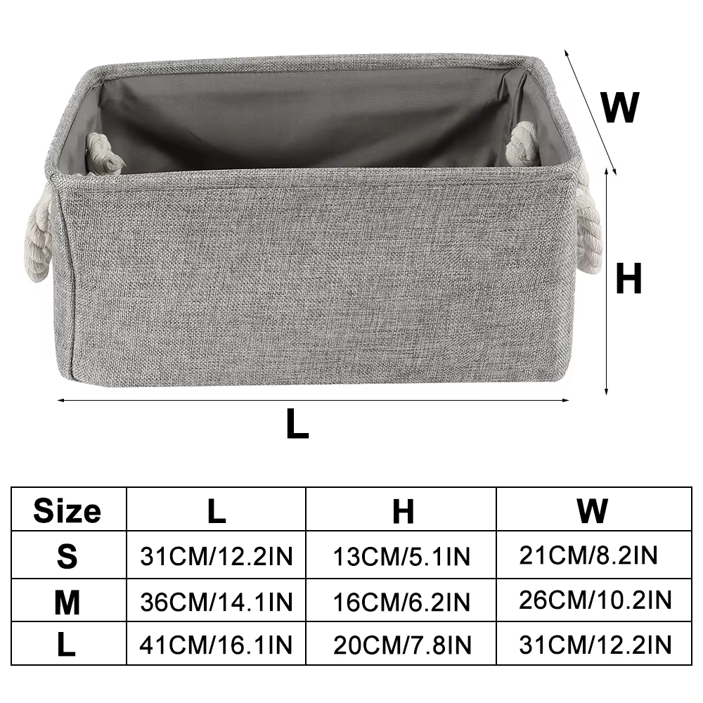 Panier de rangement en lin avec poignée, paniers à linge pliables, conteneur de cosmétiques, boîte d